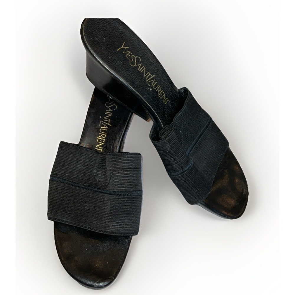 Yves Saint Laurent Block Heeled Slides Black Stretch Women's Size 8